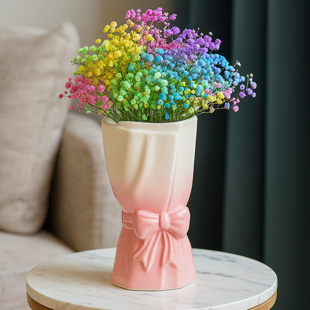 Sikunuo | Ribbon Bow Ceramic Tabletop Flower Vase