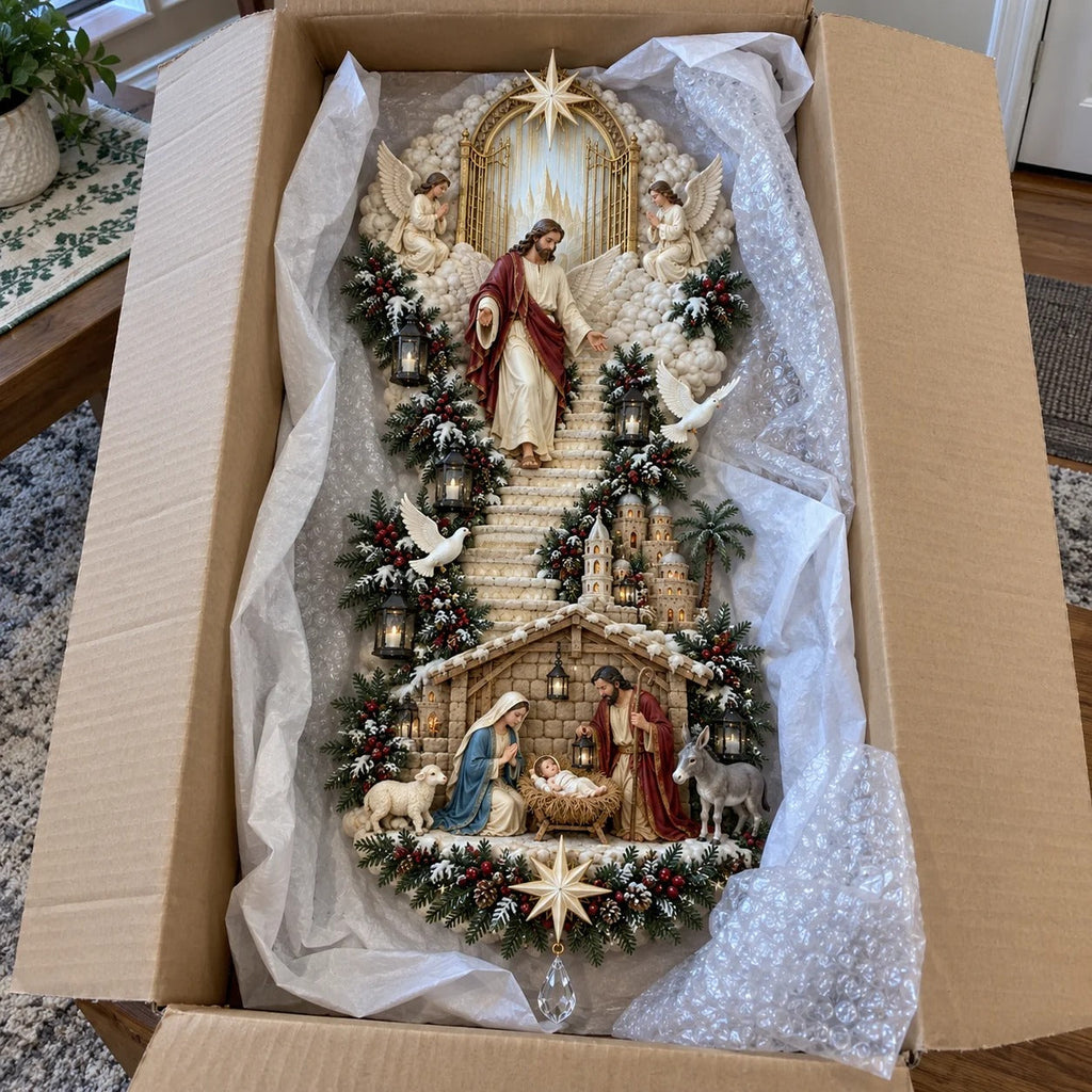 🌟 Stairway to Heaven – Lighted Jesus Christmas Wall Hanging