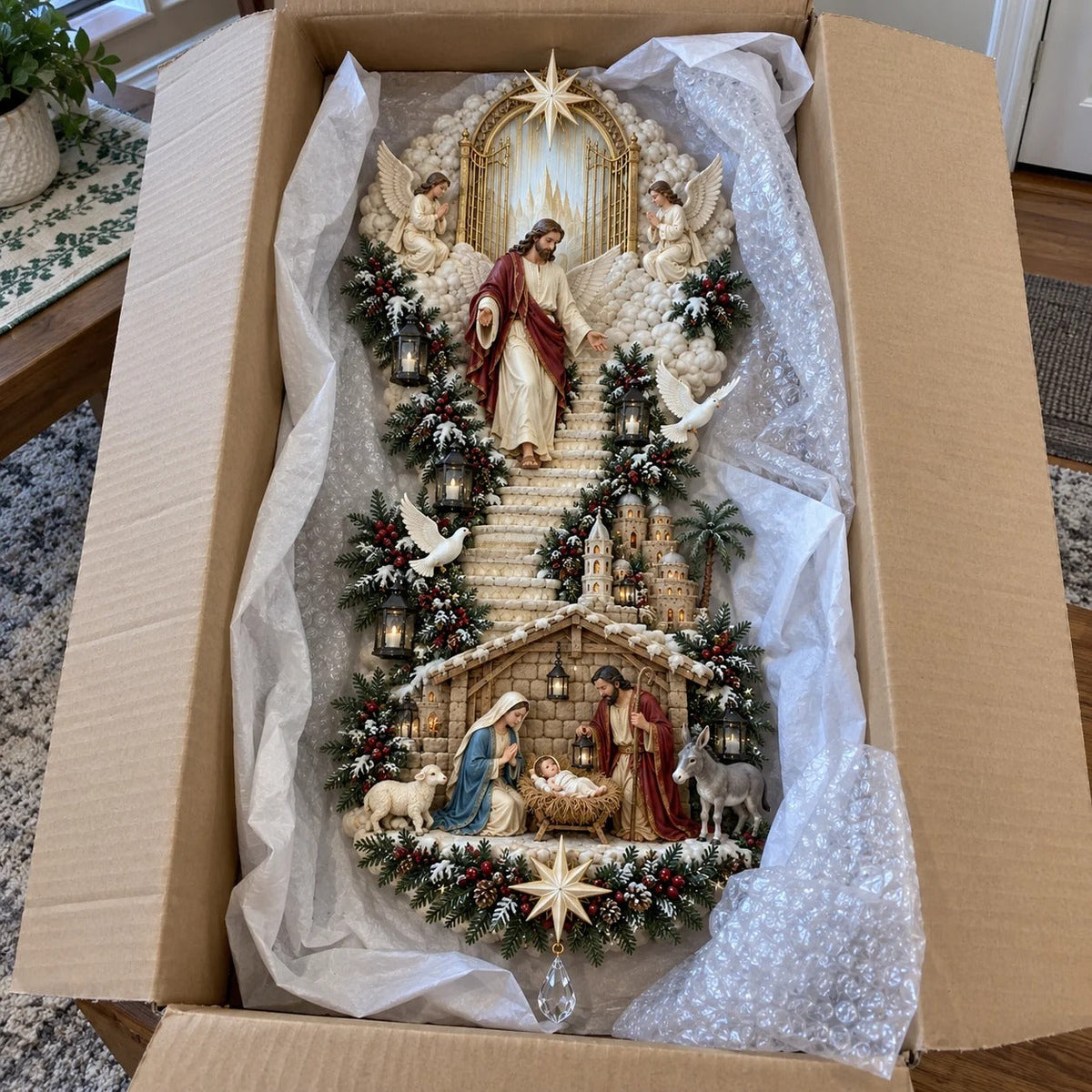 🌟 Stairway to Heaven – Lighted Jesus Christmas Wall Hanging