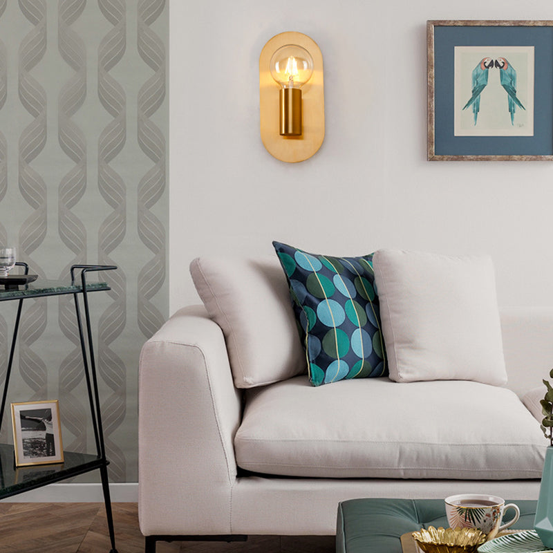 Sikunuo | 1 Head Exposed Bulb Wall Mount Lamp with Oval Metal Back Plate Postmodern Wall Lighting in Gold