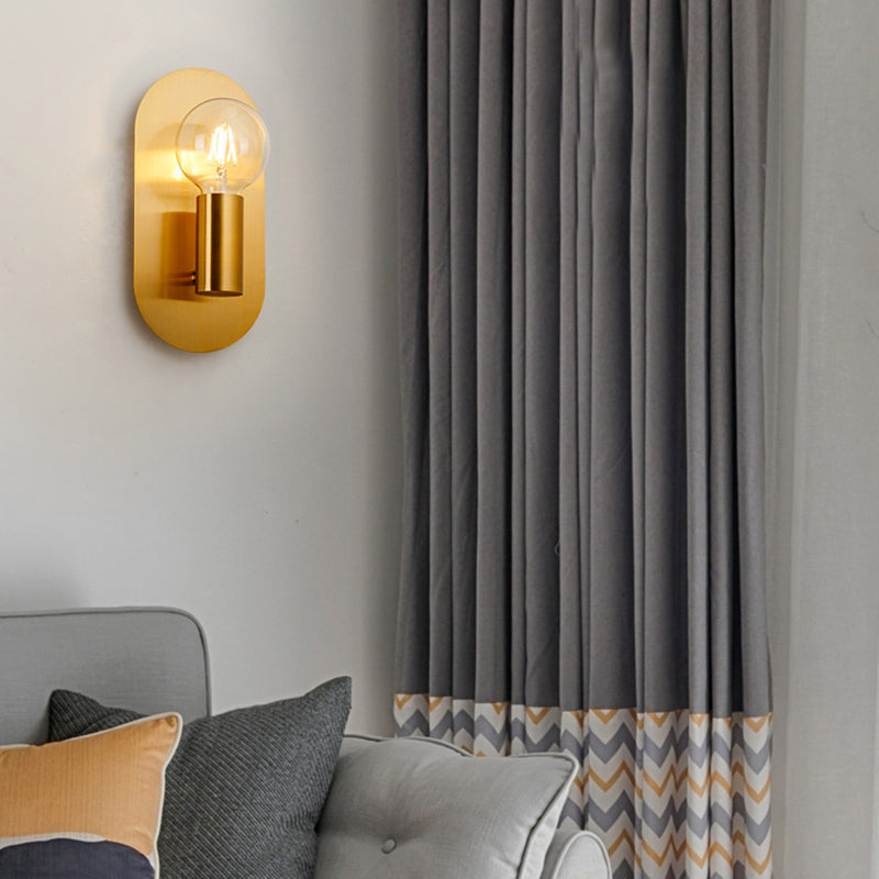 Sikunuo | 1 Head Exposed Bulb Wall Mount Lamp with Oval Metal Back Plate Postmodern Wall Lighting in Gold