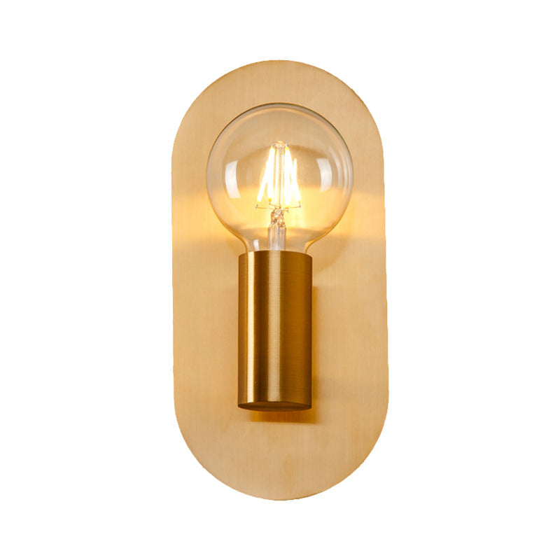 Sikunuo | 1 Head Exposed Bulb Wall Mount Lamp with Oval Metal Back Plate Postmodern Wall Lighting in Gold