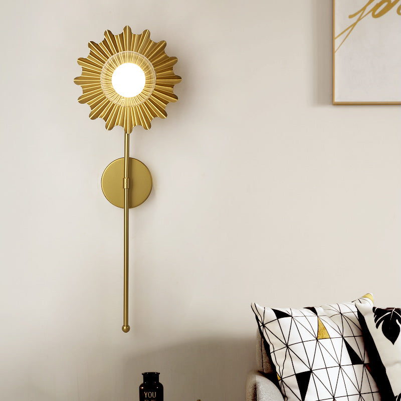 Sikunuo | Brass Wall Light Torch 1 Light Metal and Clear Glass Mid-Century Modern Wall Light