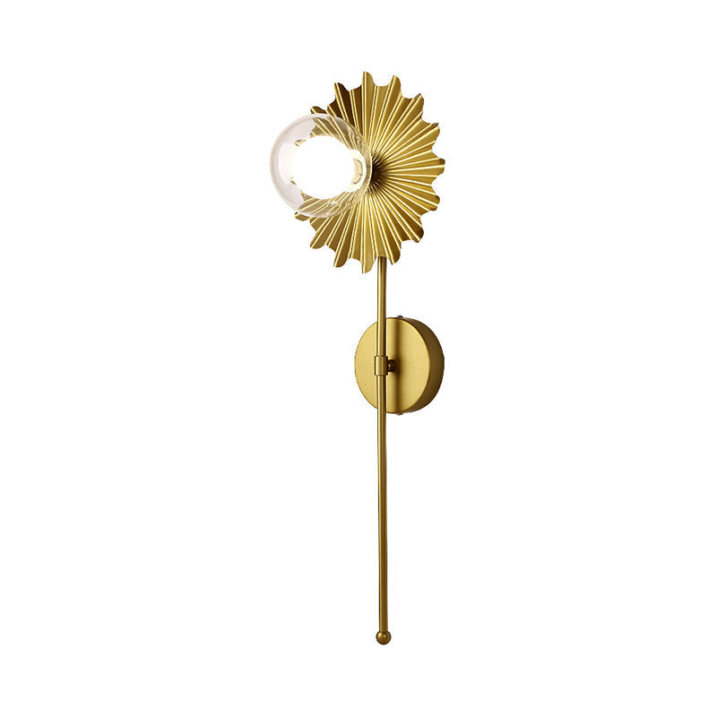 Sikunuo | Brass Wall Light Torch 1 Light Metal and Clear Glass Mid-Century Modern Wall Light