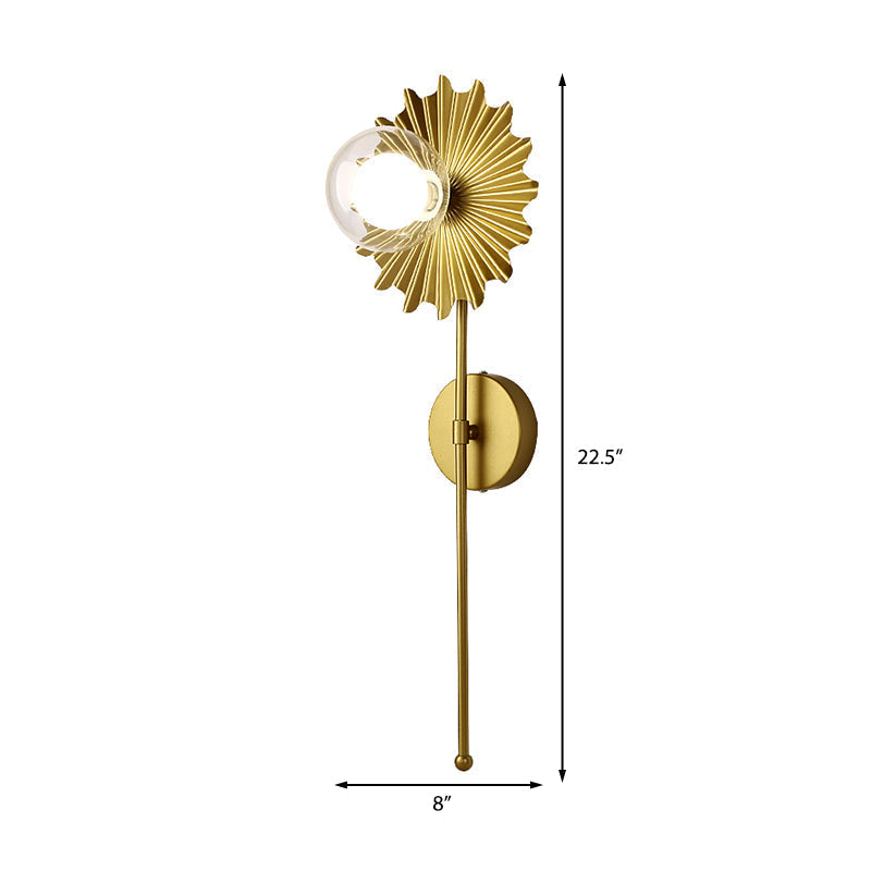 Sikunuo | Brass Wall Light Torch 1 Light Metal and Clear Glass Mid-Century Modern Wall Light