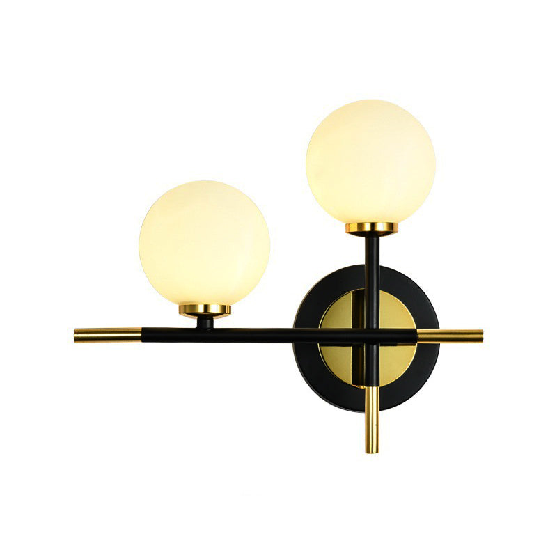 Sikunuo | Milk glass orb wall light with cross design 2 lights modern black and brass wall light