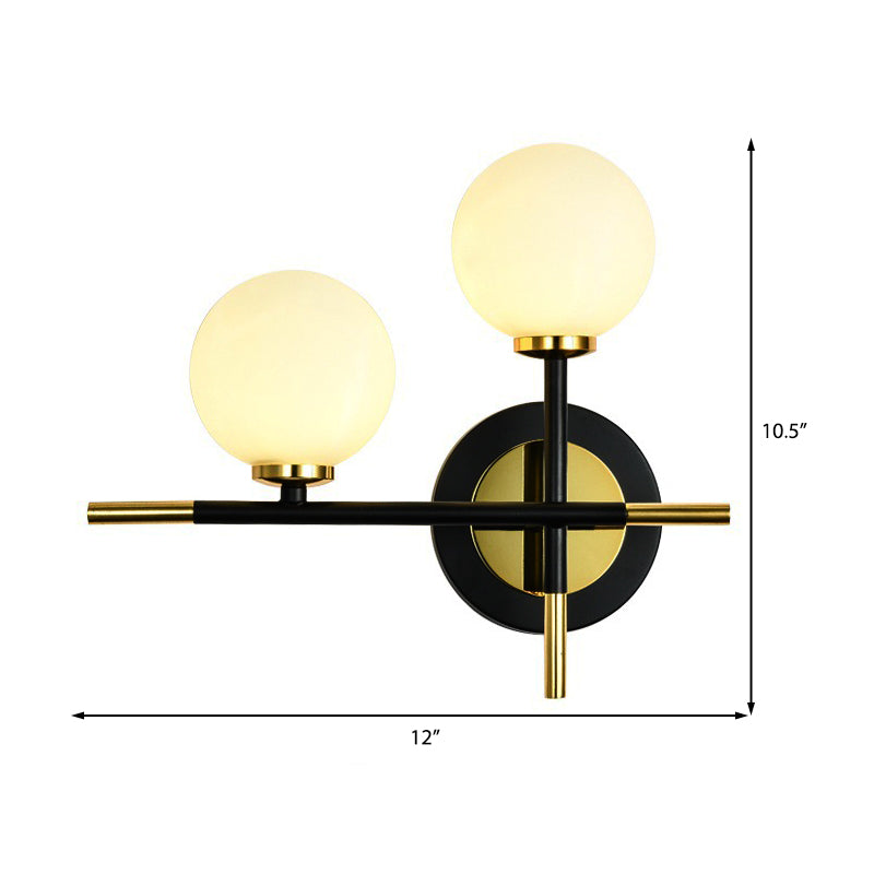 Sikunuo | Milk glass orb wall light with cross design 2 lights modern black and brass wall light