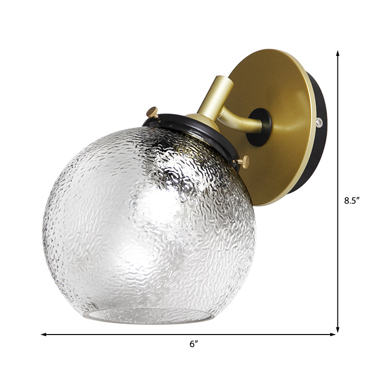 Sikunuo | Clear Textured Glass Sphere Wall Lighting Modern Vintage Single Light Mini Wall Mount Light in Gold