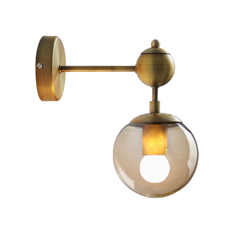 Sikunuo | 1/2-Head Global Wall Mount Light with Amber Glass Shade Modernist Wall Lamp Lighting in Gold for Bedroom