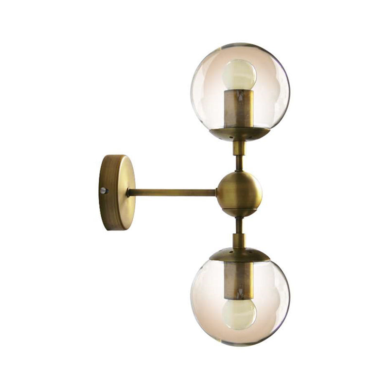 Sikunuo | 1/2-Head Global Wall Mount Light with Amber Glass Shade Modernist Wall Lamp Lighting in Gold for Bedroom