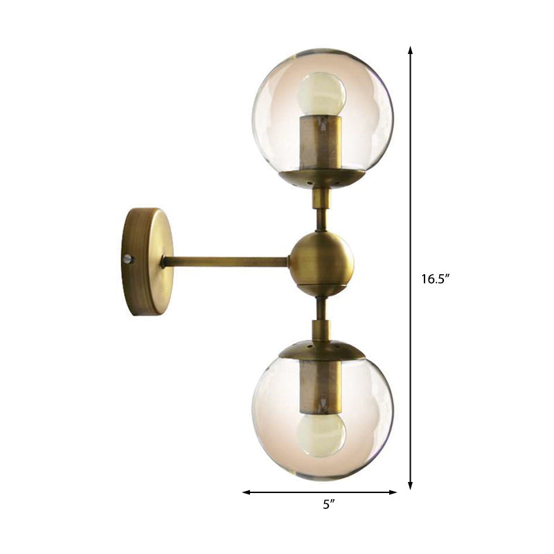 Sikunuo | 1/2-Head Global Wall Mount Light with Amber Glass Shade Modernist Wall Lamp Lighting in Gold for Bedroom