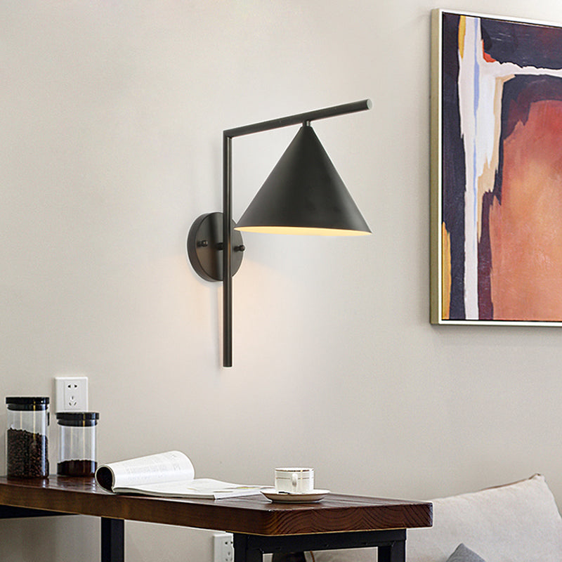 Sikunuo | Cone Metal Wall Lighting Contemporary 1 Light Black/White/Gold Wall Lamp Over Table, 8" B