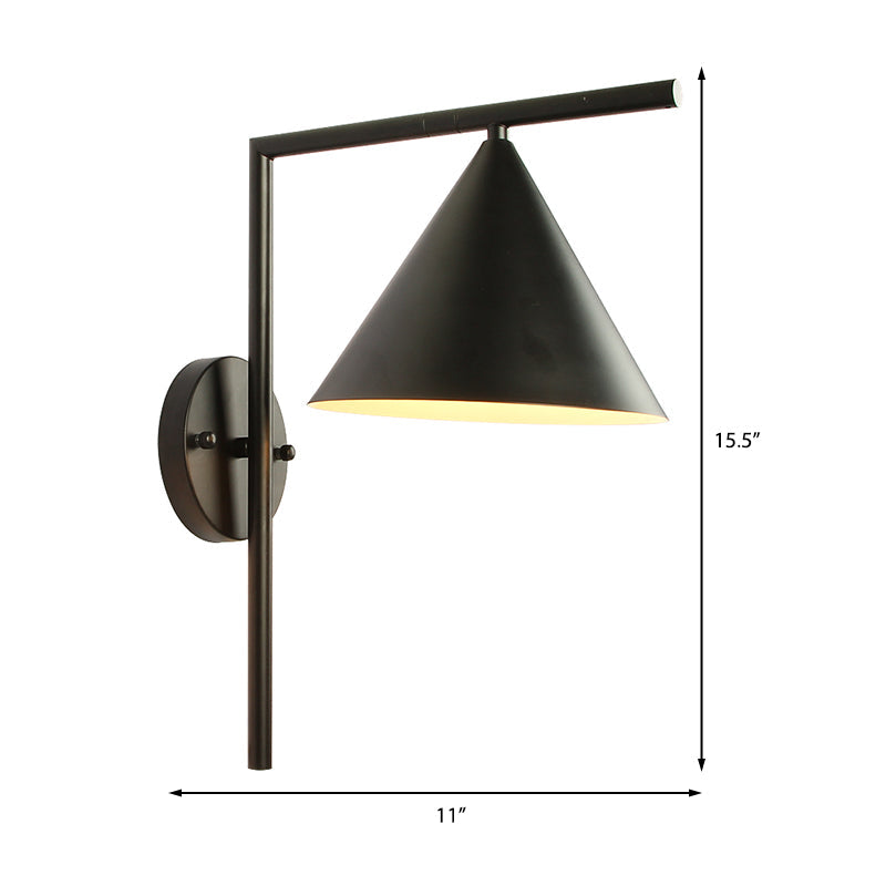 Sikunuo | Cone Metal Wall Lighting Contemporary 1 Light Black/White/Gold Wall Lamp Over Table, 8" B