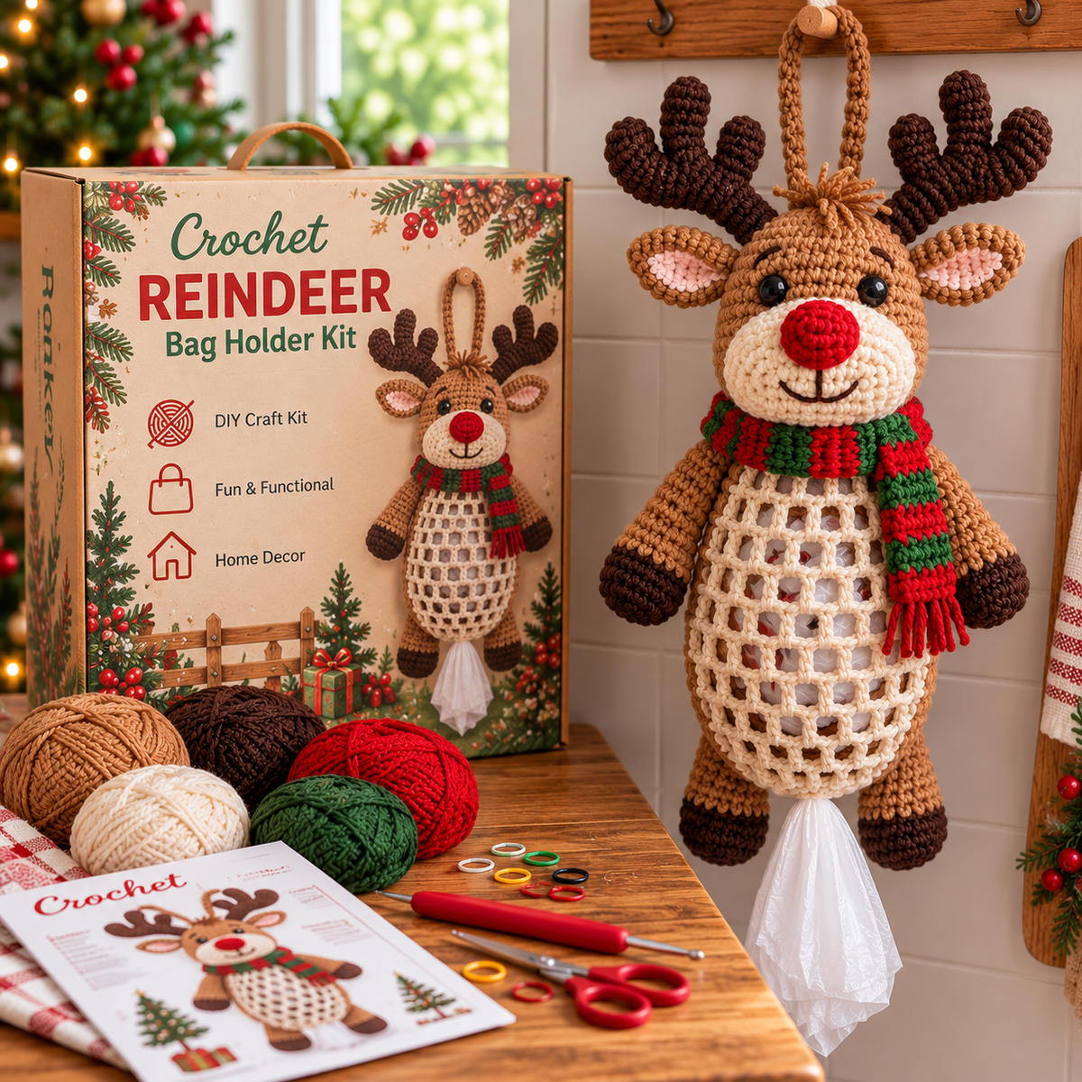 Christmas Gingerbread Man Crochet Bag Holder Kit