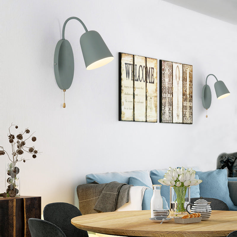 Sikunuo | Modern Cone Wall Light 1 Light Wall Mounted Lighting with Metal Shade and Pull Chain in Pink/Yellow/Blue/Green