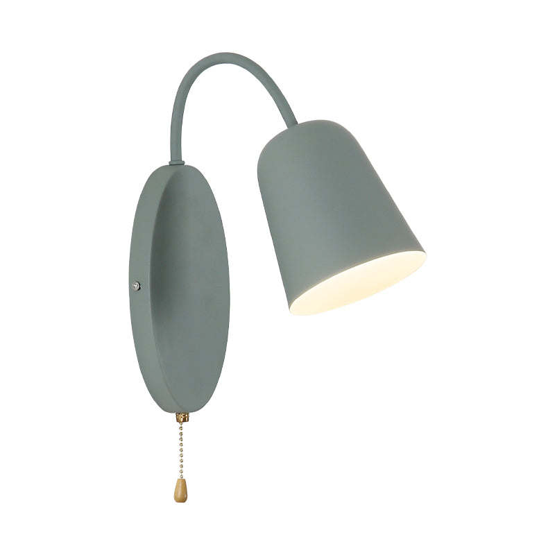 Sikunuo | Modern Cone Wall Light 1 Light Wall Mounted Lighting with Metal Shade and Pull Chain in Pink/Yellow/Blue/Green