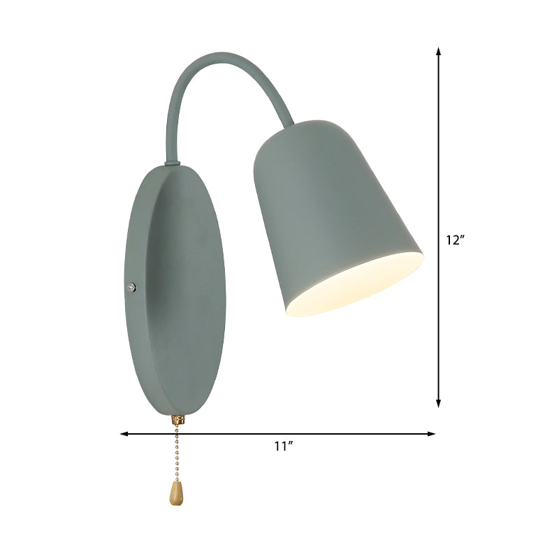 Sikunuo | Modern Cone Wall Light 1 Light Wall Mounted Lighting with Metal Shade and Pull Chain in Pink/Yellow/Blue/Green