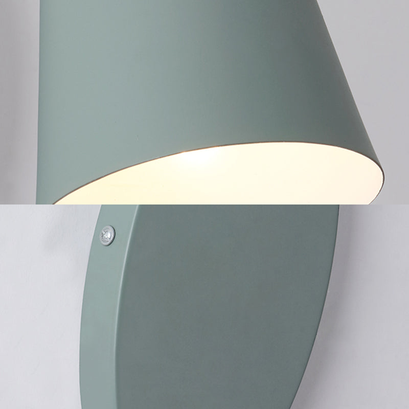 Sikunuo | Modern Cone Wall Light 1 Light Wall Mounted Lighting with Metal Shade and Pull Chain in Pink/Yellow/Blue/Green