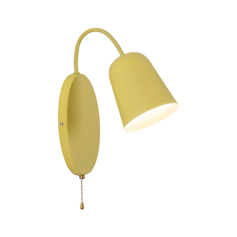 Sikunuo | Modern Cone Wall Light 1 Light Wall Mounted Lighting with Metal Shade and Pull Chain in Pink/Yellow/Blue/Green