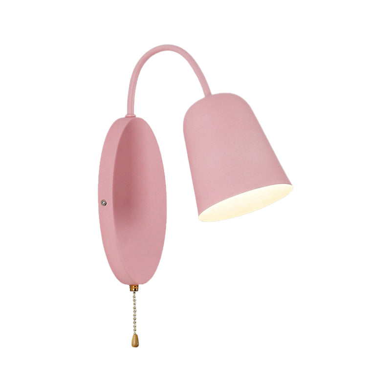 Sikunuo | Modern Cone Wall Light 1 Light Wall Mounted Lighting with Metal Shade and Pull Chain in Pink/Yellow/Blue/Green