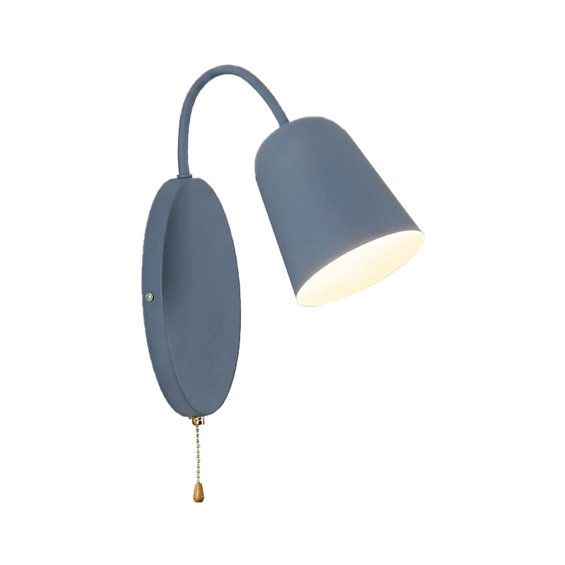 Sikunuo | Modern Cone Wall Light 1 Light Wall Mounted Lighting with Metal Shade and Pull Chain in Pink/Yellow/Blue/Green