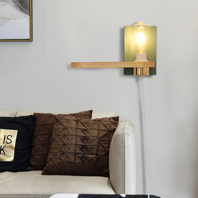 Sikunuo | Black/green metal back plate wall lighting fixture simple 1 light bare bulb wall-mounted lamp for hallway