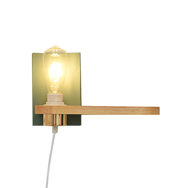 Sikunuo | Black/green metal back plate wall lighting fixture simple 1 light bare bulb wall-mounted lamp for hallway