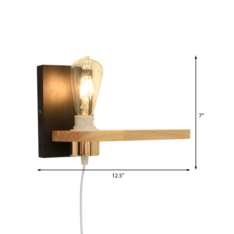 Sikunuo | Black/green metal back plate wall lighting fixture simple 1 light bare bulb wall-mounted lamp for hallway