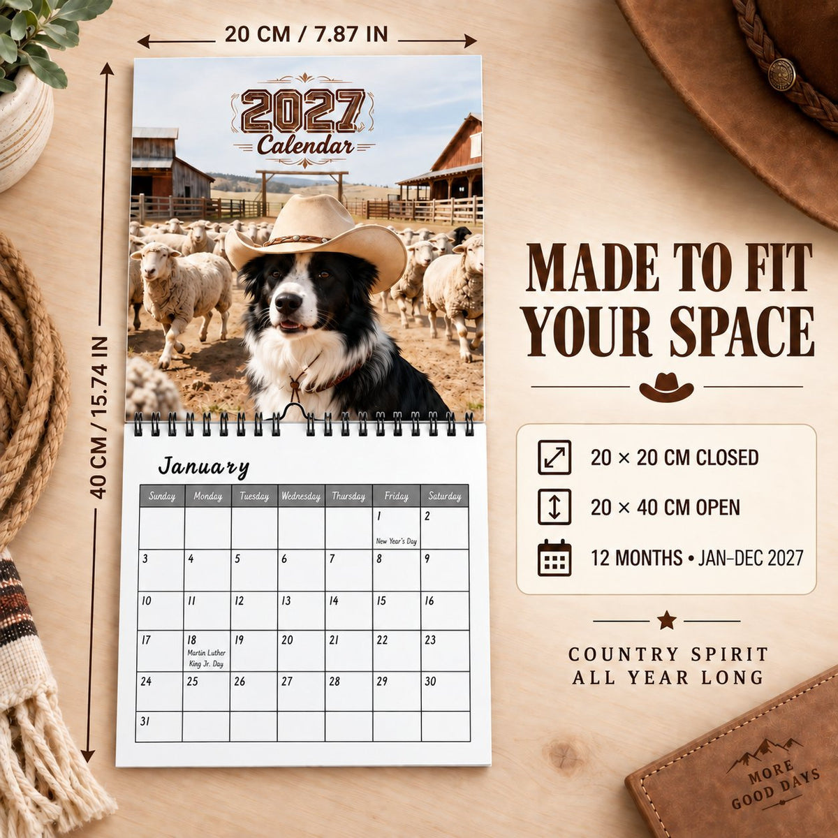 Cowboy Border Collie 2027 Calendar