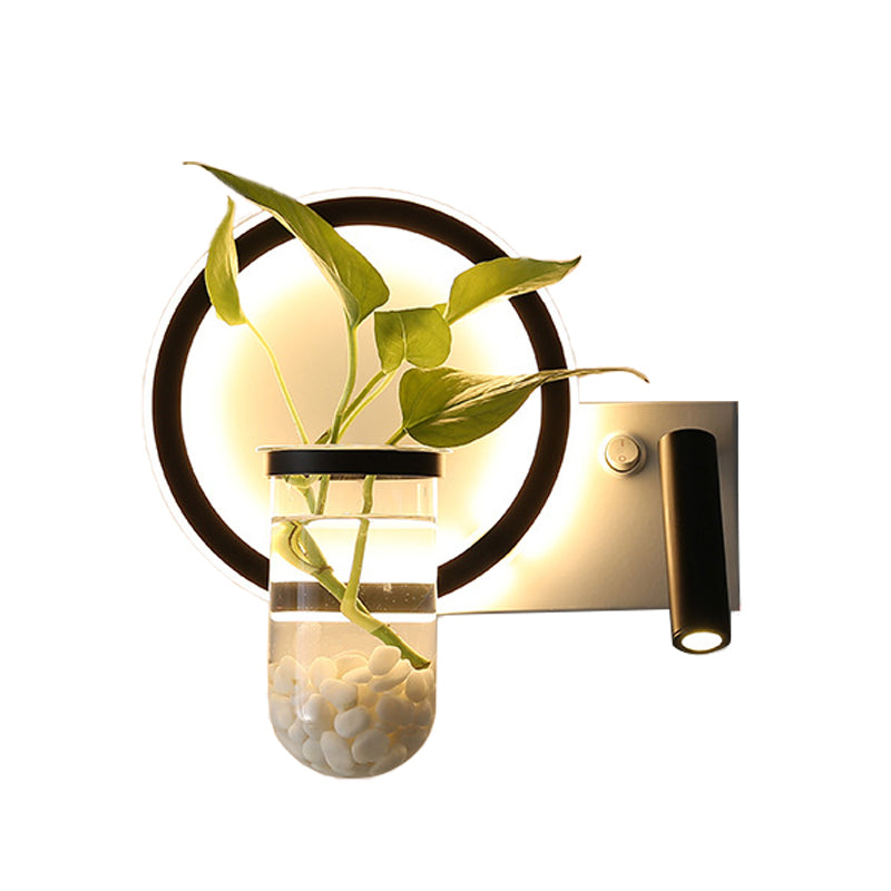Sikunuo | Round/Square Bedroom Wall Lamp Industrial Clear Glass LED Black Wall Lighting in Warm/White Light