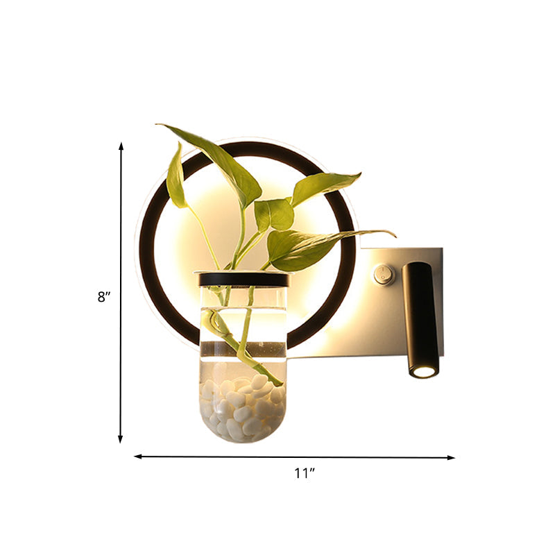Sikunuo | Round/Square Bedroom Wall Lamp Industrial Clear Glass LED Black Wall Lighting in Warm/White Light