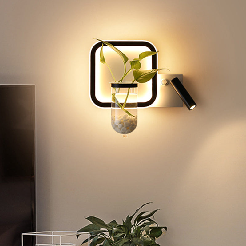 Sikunuo | Round/Square Bedroom Wall Lamp Industrial Clear Glass LED Black Wall Lighting in Warm/White Light