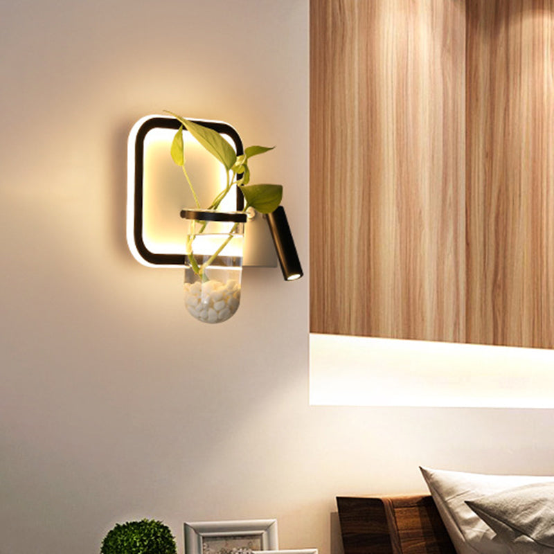 Sikunuo | Round/Square Bedroom Wall Lamp Industrial Clear Glass LED Black Wall Lighting in Warm/White Light