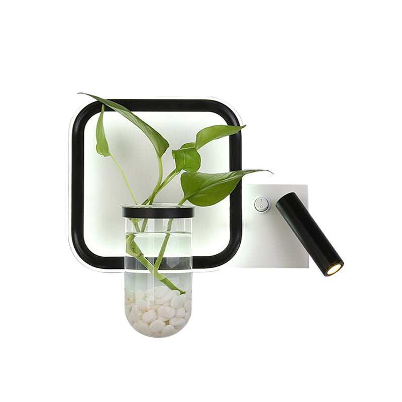 Sikunuo | Round/Square Bedroom Wall Lamp Industrial Clear Glass LED Black Wall Lighting in Warm/White Light