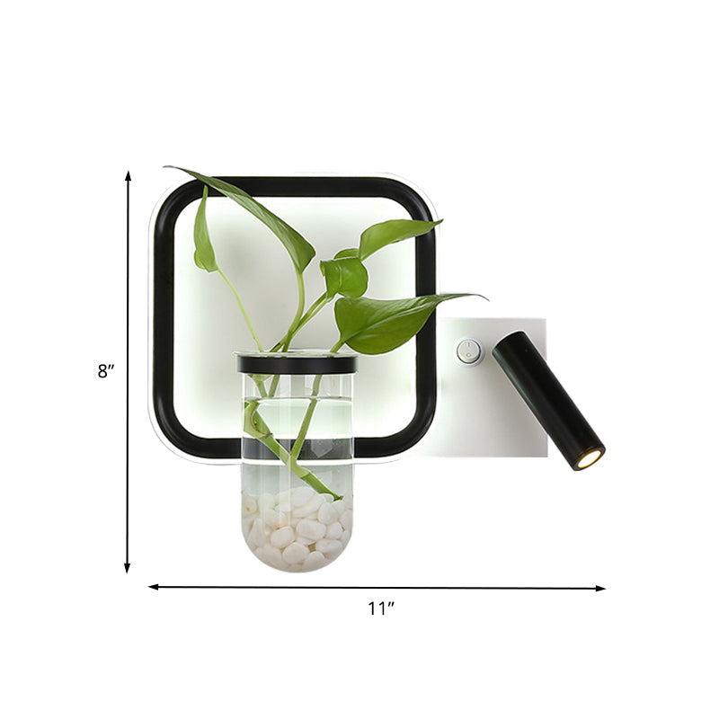 Sikunuo | Round/Square Bedroom Wall Lamp Industrial Clear Glass LED Black Wall Lighting in Warm/White Light