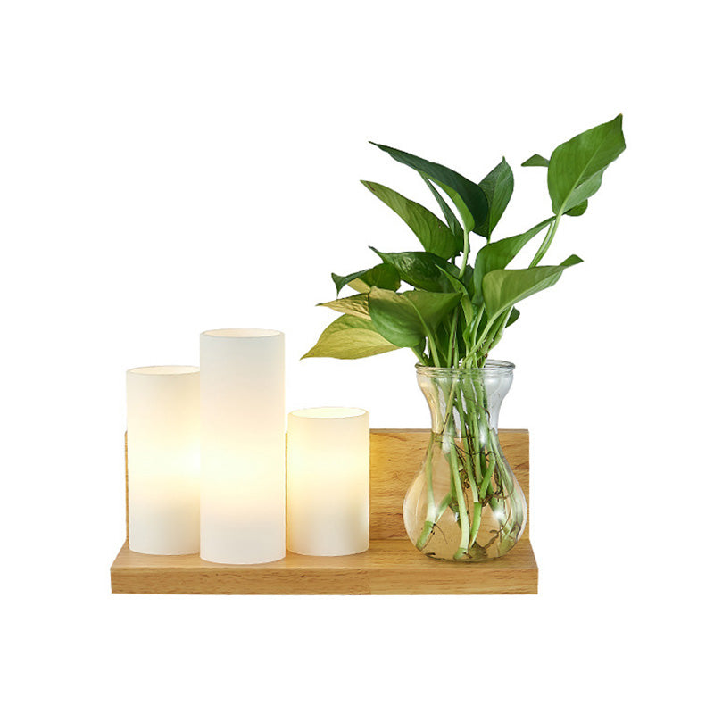 Sikunuo | Opal Glass Cylinder Wall Light Industrial 1 Lamp Bedroom LED Wall Lamp in Wood, Left/Right