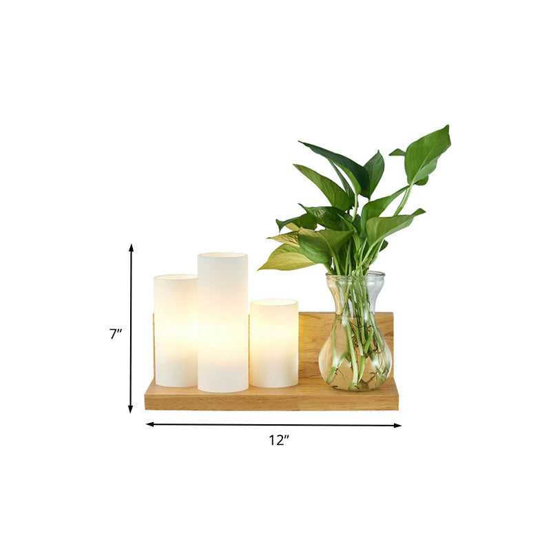 Sikunuo | Opal Glass Cylinder Wall Light Industrial 1 Lamp Bedroom LED Wall Lamp in Wood, Left/Right