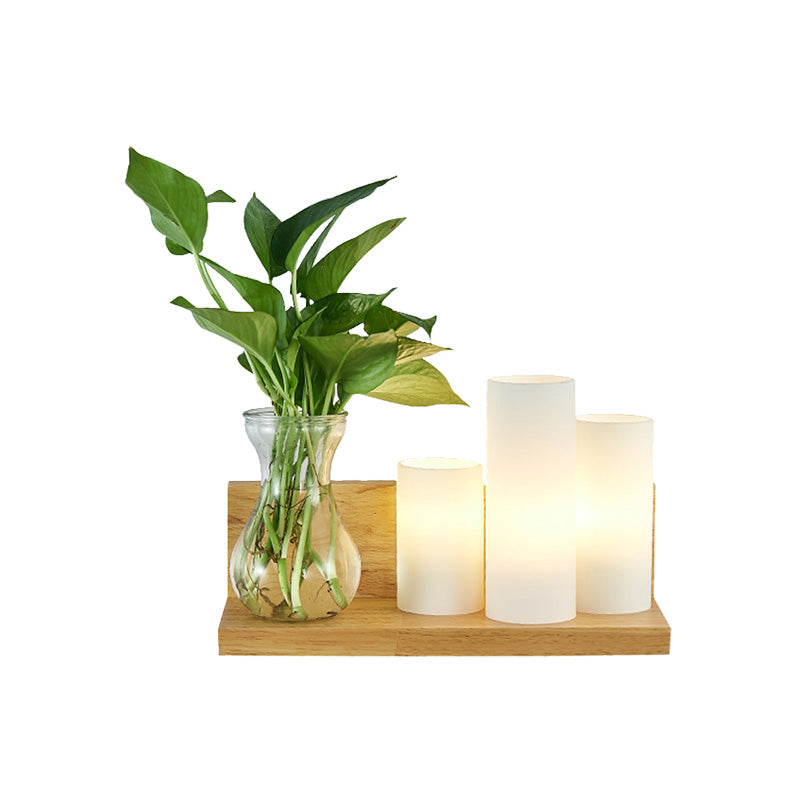 Sikunuo | Opal Glass Cylinder Wall Light Industrial 1 Lamp Bedroom LED Wall Lamp in Wood, Left/Right