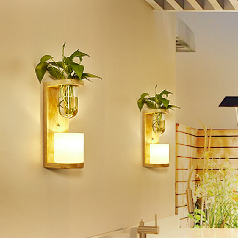 Sikunuo | Barrel/Globe Opal Glass Up/Down Light Simple 1 Light Living Room LED Wall Mount Lighting in Wood