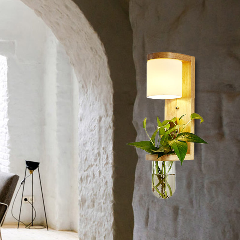 Sikunuo | Barrel/Globe Opal Glass Up/Down Light Simple 1 Light Living Room LED Wall Mount Lighting in Wood