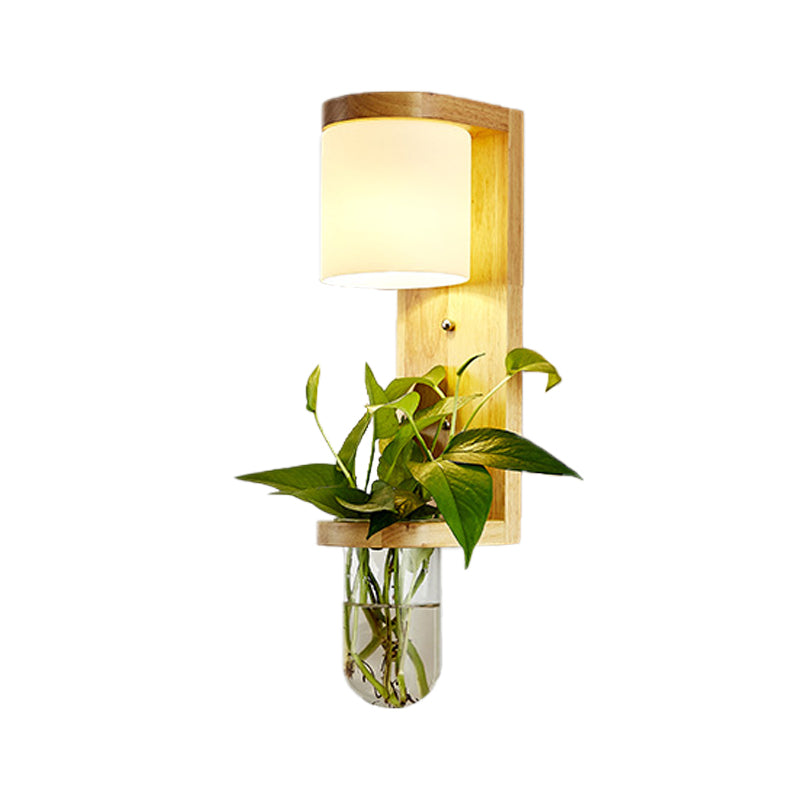 Sikunuo | Barrel/Globe Opal Glass Up/Down Light Simple 1 Light Living Room LED Wall Mount Lighting in Wood