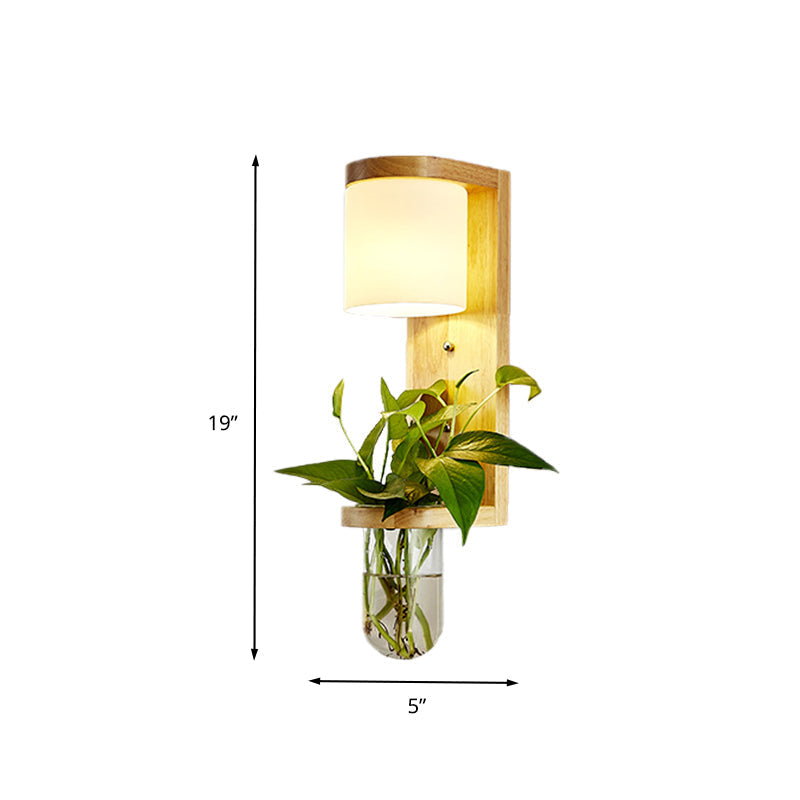 Sikunuo | Barrel/Globe Opal Glass Up/Down Light Simple 1 Light Living Room LED Wall Mount Lighting in Wood