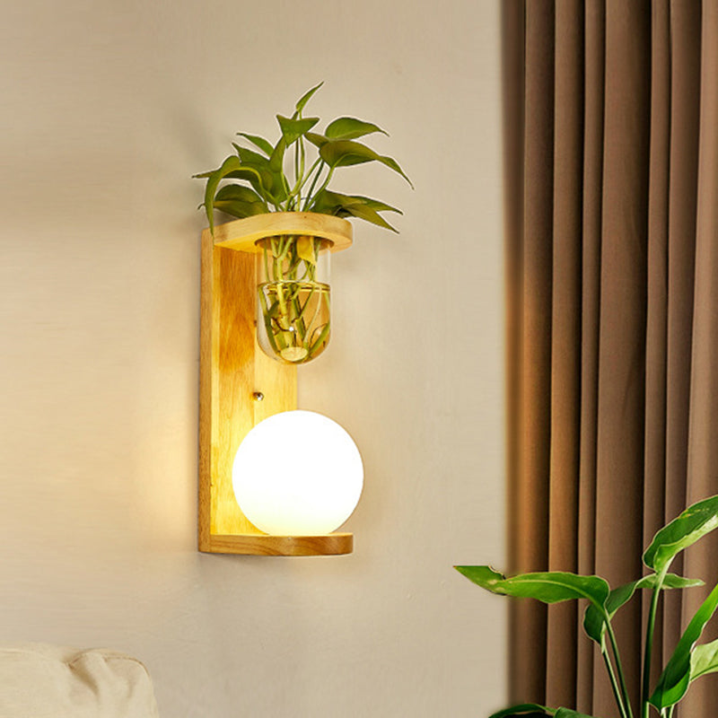 Sikunuo | Barrel/Globe Opal Glass Up/Down Light Simple 1 Light Living Room LED Wall Mount Lighting in Wood