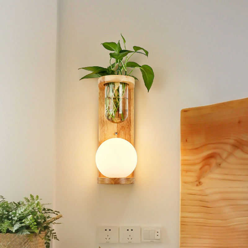 Sikunuo | Barrel/Globe Opal Glass Up/Down Light Simple 1 Light Living Room LED Wall Mount Lighting in Wood