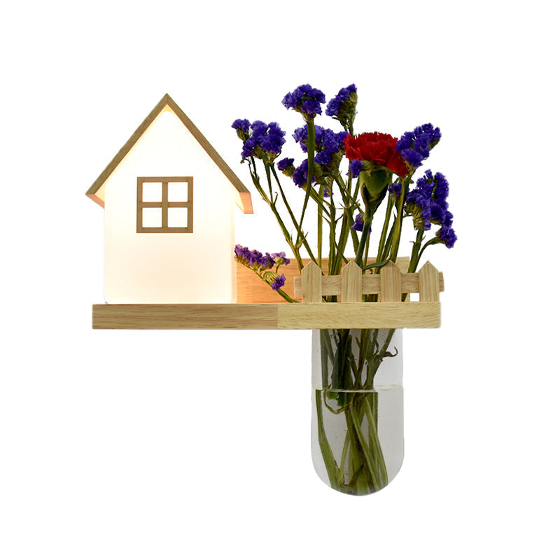 Sikunuo | Wood House Wall Lamp Industrial Cream Glass 1-Light Restaurant LED Wall Lights, Left/Right