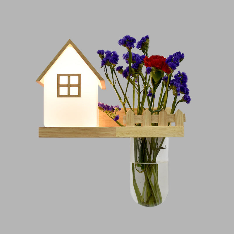 Sikunuo | Wood House Wall Lamp Industrial Cream Glass 1-Light Restaurant LED Wall Lights, Left/Right