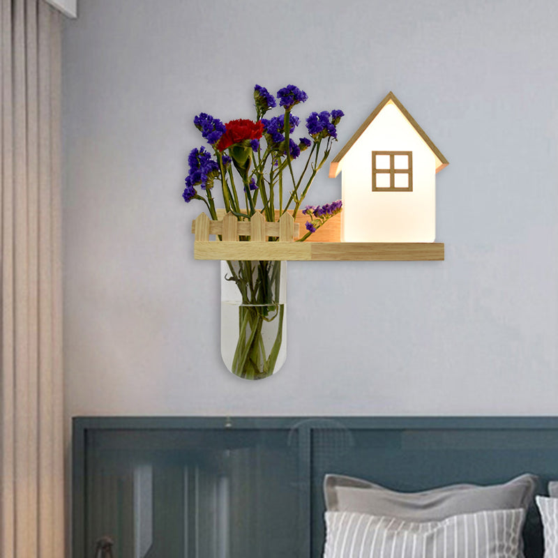 Sikunuo | Wood House Wall Lamp Industrial Cream Glass 1-Light Restaurant LED Wall Lights, Left/Right