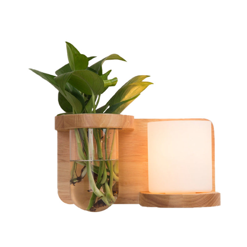 Sikunuo | 1 Main Barrel/Globe Wall Lamp Industrial Wood Opal Glass LED Wall Light for Living Room, Left/Right