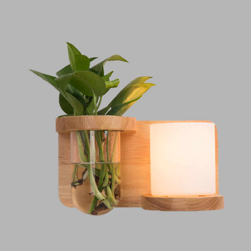 Sikunuo | 1 Main Barrel/Globe Wall Lamp Industrial Wood Opal Glass LED Wall Light for Living Room, Left/Right