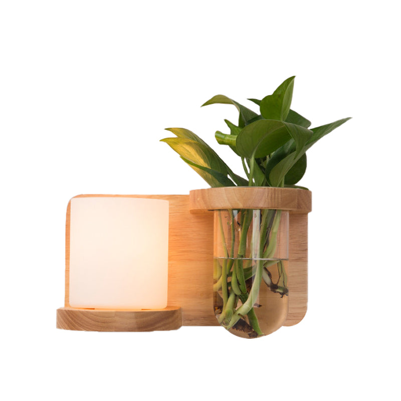 Sikunuo | 1 Main Barrel/Globe Wall Lamp Industrial Wood Opal Glass LED Wall Light for Living Room, Left/Right